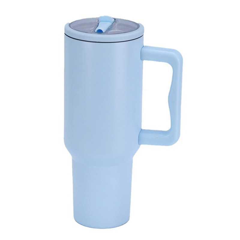 Insulated Stainless Steel Tumbler with Straw and Carry Handle - Image 1