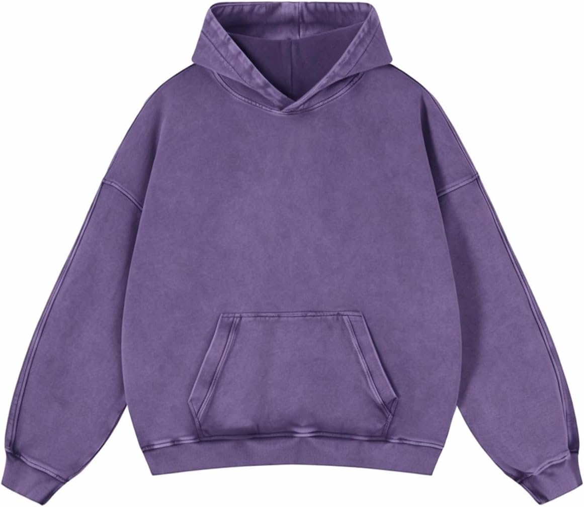 Oversized Acid Wash Vintage Cotton Pullover Hoodie - Image 1