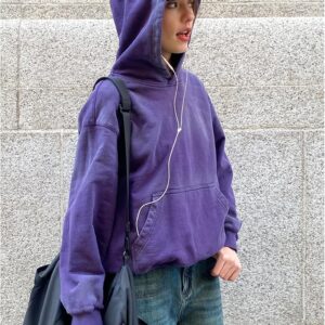 Oversized Acid Wash Vintage Cotton Pullover Hoodie - Image 4