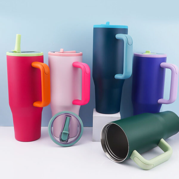 Insulated Stainless Steel Travel Tumbler with Straw and Handle